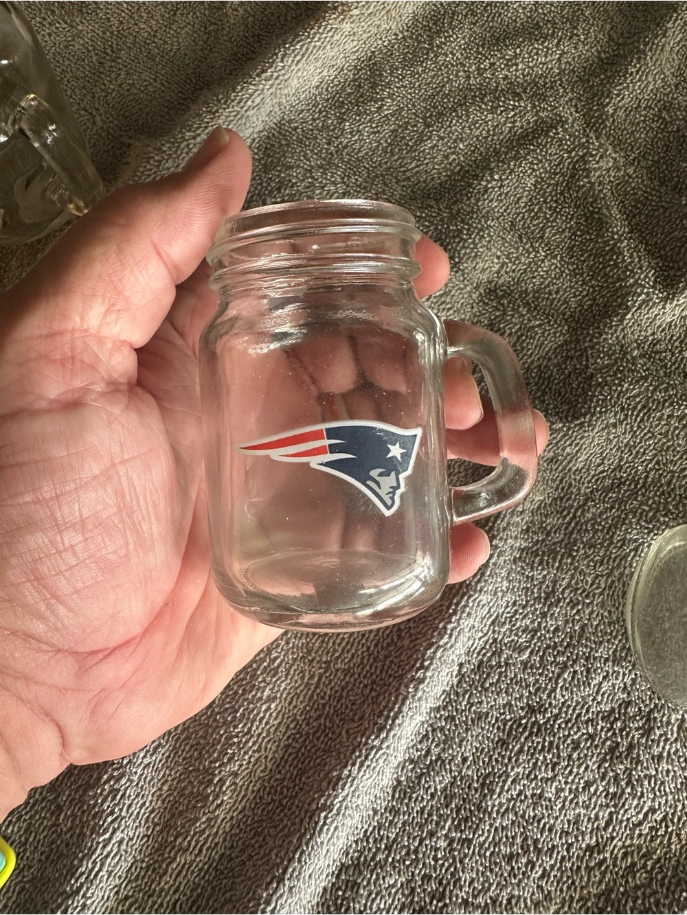 Clear Glass Mini Mason Mug - Clear New England Patriots
